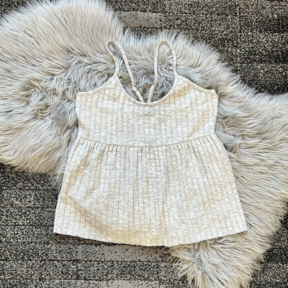 Chaser Women's Grey Knit Ribbed Tank Top With Strappy Adj Straps Size Small